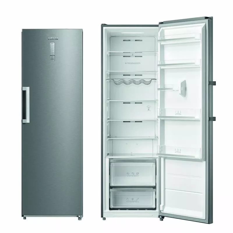 Frigorífico Edesa EFS-1823 NF EX No Frost inox 362 L con acabado en acero inoxidable y diseño moderno de una puerta.