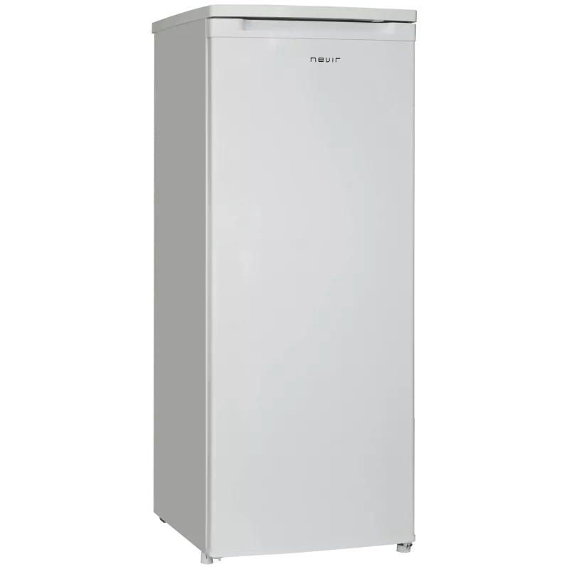 Frigorífico Nevir NVR-5526NVSD blanco 240 L con diseño vertical y acabado en acero inoxidable.