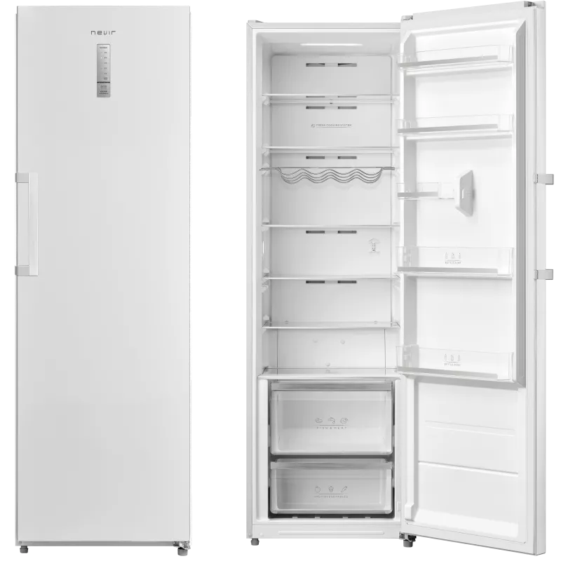 Frigorífico Nevir NVR-5625NVSD No Frost blanco 362 L con diseño moderno y acabados en acero inoxidable.
