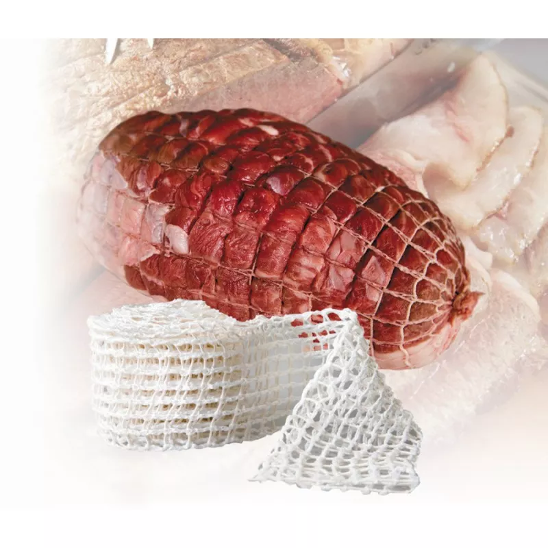 Malla elástica para carne Ibili 777702 de 2 m, blanca y flexible, ideal para mantener la forma de los alimentos.