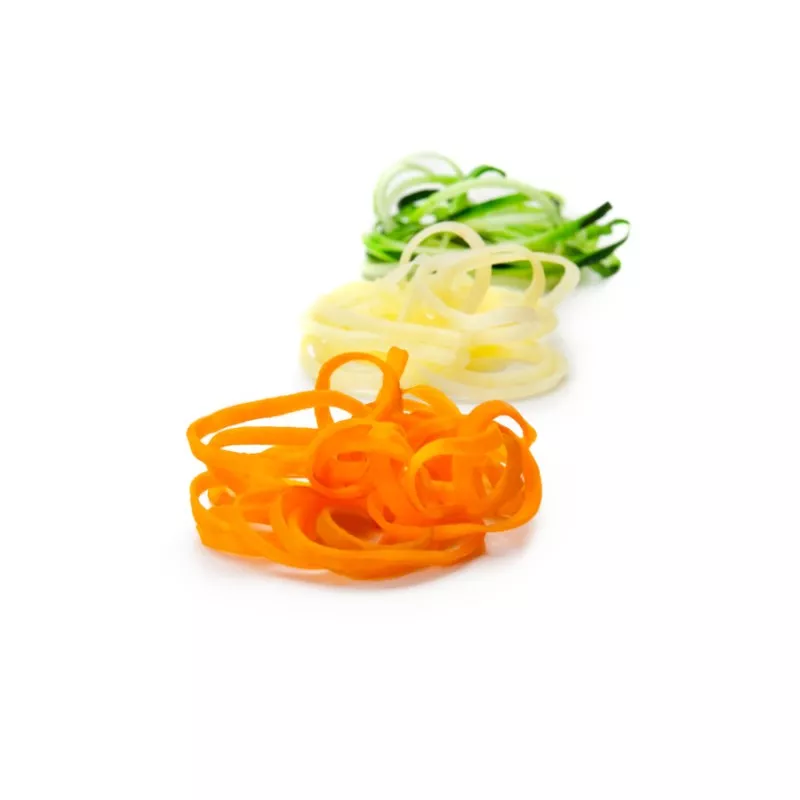 Cortador espiral triple Ibili 745700 19 cm de acero inoxidable, diseño compacto y colores variados para vegetales.