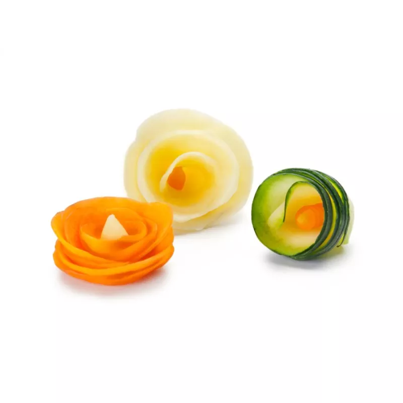 Cortador espiral triple Ibili 745700 19 cm en acero inoxidable, diseño ergonómico y fácil de usar para decorar verduras.