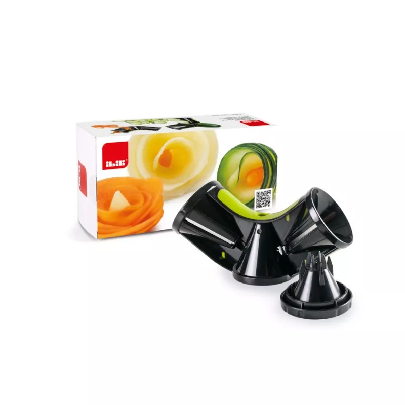 Cortador espiral triple Ibili 745700 19 cm en color negro, diseño ergonómico, ideal para verduras y frutas.