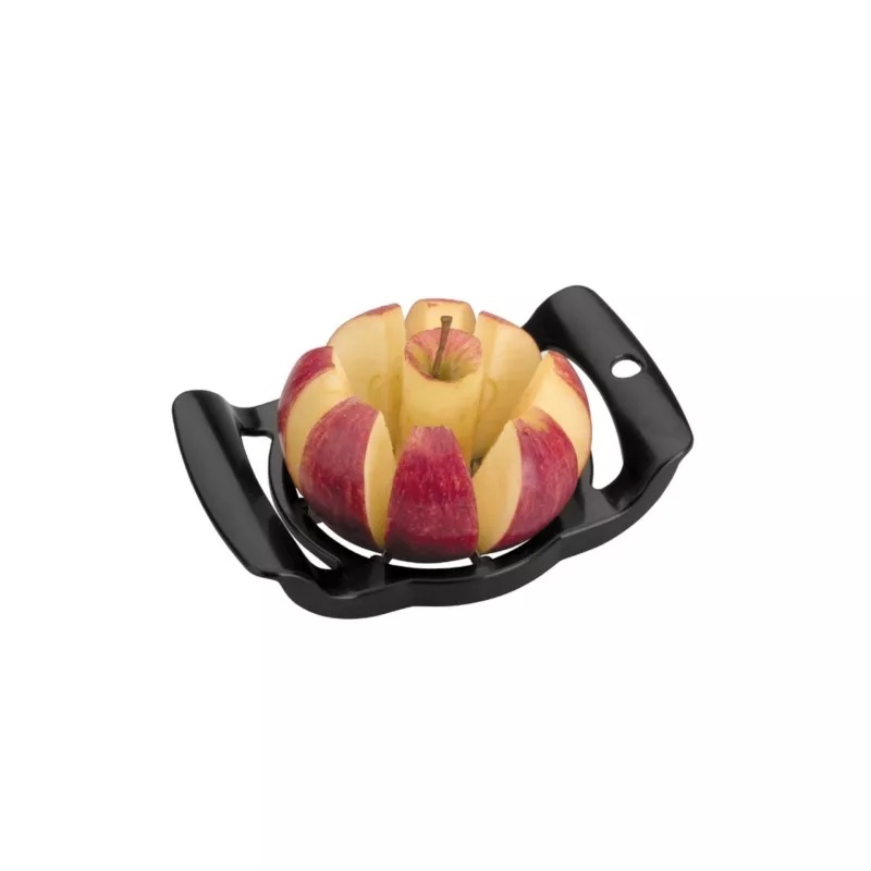 Descorazonador seccionador Lacor 60350 para manzana de plástico negro con diseño ergonómico y acabado fácil de limpiar