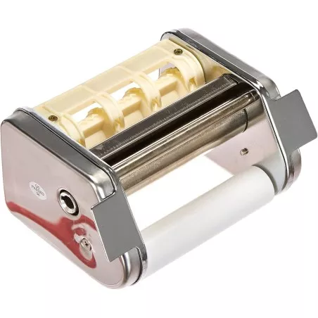 Accesorio ravioli Lacor 60498 de 3 columnas 30 mm, diseño en acero inoxidable con rodillo y mango blanco.
